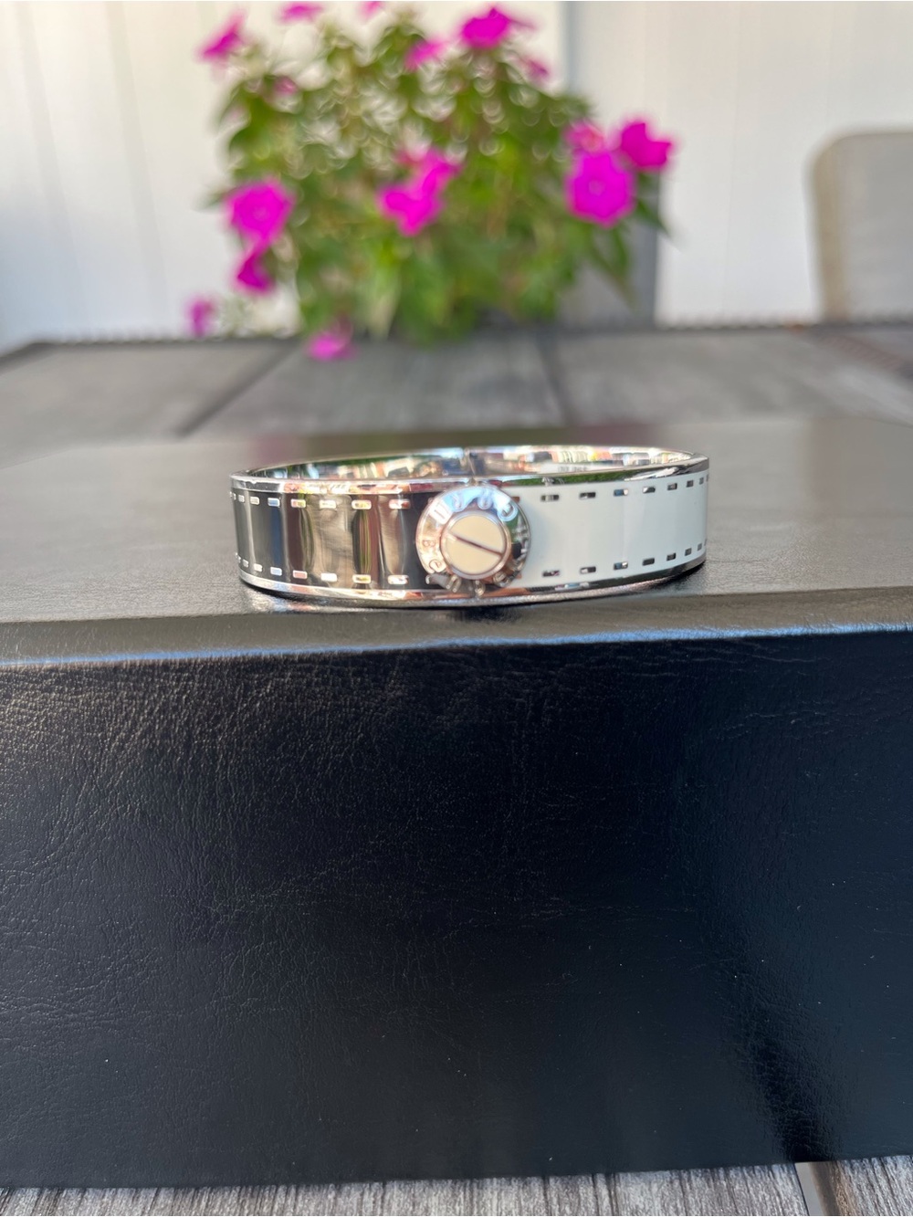 henri bendel Black and White Enamel Film-Strip Bangle Bracelet NWT